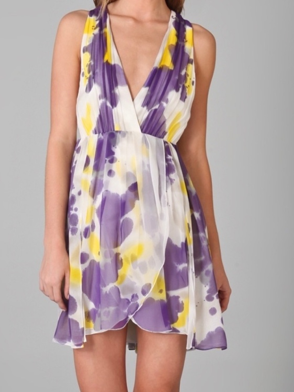 Alice & Olivia 100% silk Sleeveless Purple & Yellow Watercolor dress small